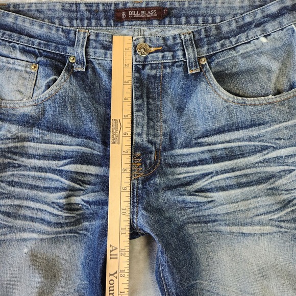 Bill Blass Jeans Mens 36x34 Whiskered Dark Wash Distressed Casual Cowboy Edgy - Picture 5 of 8
